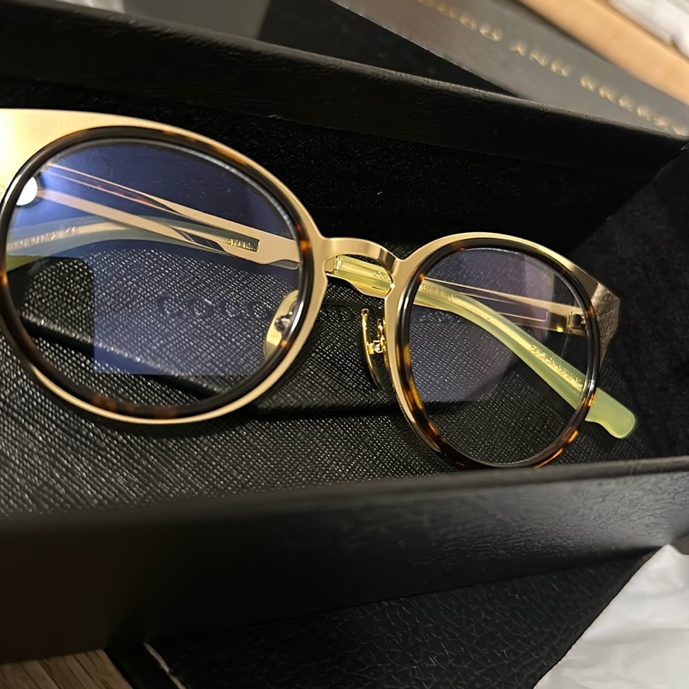 Coco and Breezy Tortoise Round Glasses with Gold Bridge and Green Temples